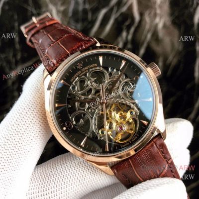 Knock off Vacheron Constantin Skelleton Watches Rose Gold Black Dial